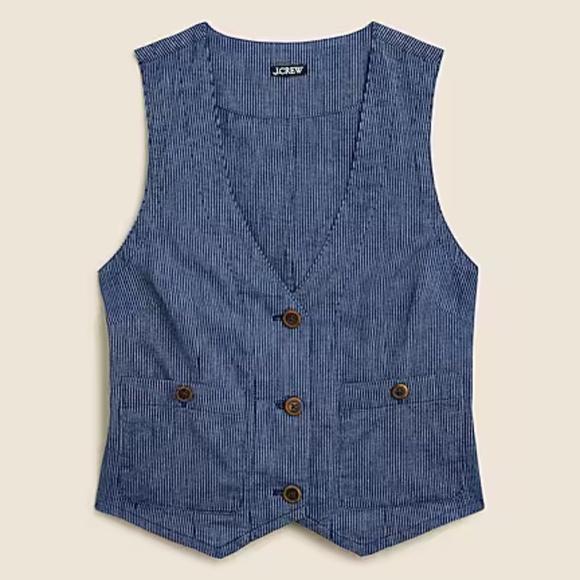 J.CREW Vest Lightweight Indigo Stripe Patch Pockets DESTON WASH Layer (8) Preppy - Picture 6 of 7